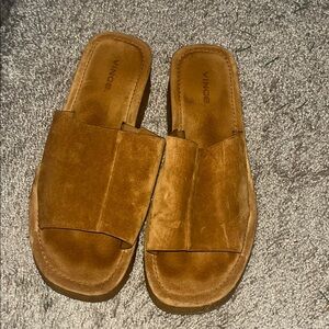 Vince Brown Suede Slide Sandals